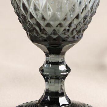 Set Of Four Smoked Grey Embossed Wine Goblets, 6 of 9