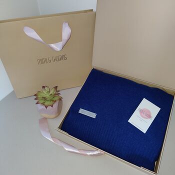 Personalised Navy 100% Cashmere Travel Wrap Gift Boxed, 2 of 7