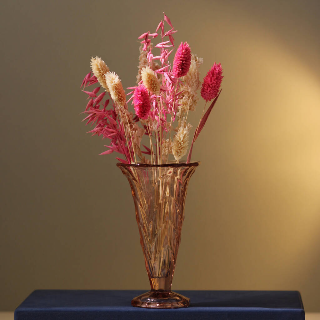 Vintage Mid Century Art Deco Rose Pink Glass Vase, 1 of 4