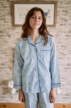 Powder Blue Moroccan Print Handmade Pyjama Set, 10 of 12