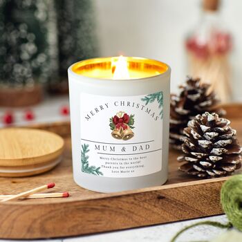 Merry Christmas Mum And Dad Candle, Personalised Xmas Gift For Parents, 3 of 9