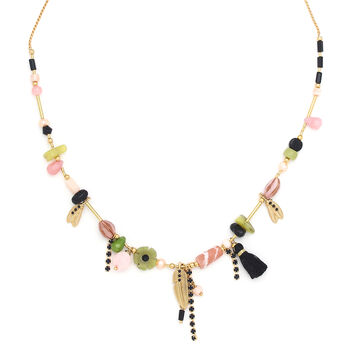 Multi Dangle Necklace In Black, Green And Pink, 3 of 3