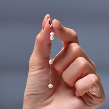 Natural Pearl Hoop Earrings In Sterling Silver, 4 of 11