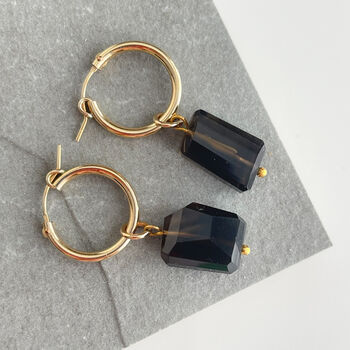Smokey Quartz Gemstone Nugget Irregular Hoop Earrings, 5 of 5