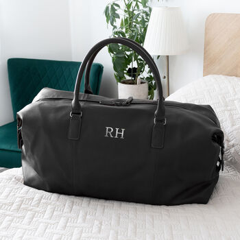 Monogrammed Vegan Leather Weekender Holdall, 2 of 9