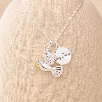 Personalised Sterling Silver Dove Pendant With Gold Olive Branch, 5 of 12
