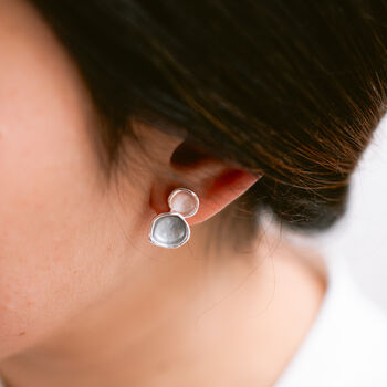 Matte Silver And Dusky Pink Irregular Double Disc Small Stud Earrings, 3 of 3