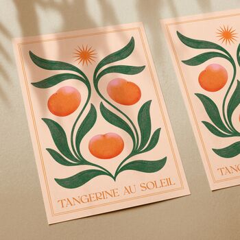 Tangerine Au Soleil, Boho Fruit Poster Botanical Celestial Sun Art Print, 2 of 3