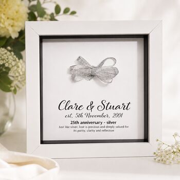 Personalised 25th Anniversary Gift Framed Silver Bow, 5 of 11