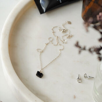 925 Silver Black Obsidian Crystal Chip Pendant Necklace, 3 of 5