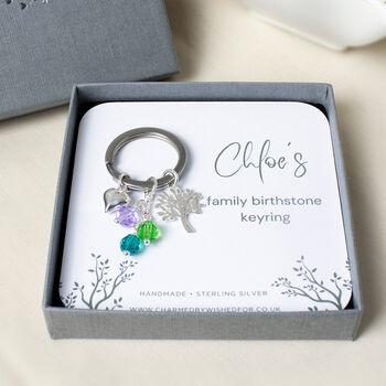 Family Tree Birthstone Key Ring Sterling Silver, 2 of 4