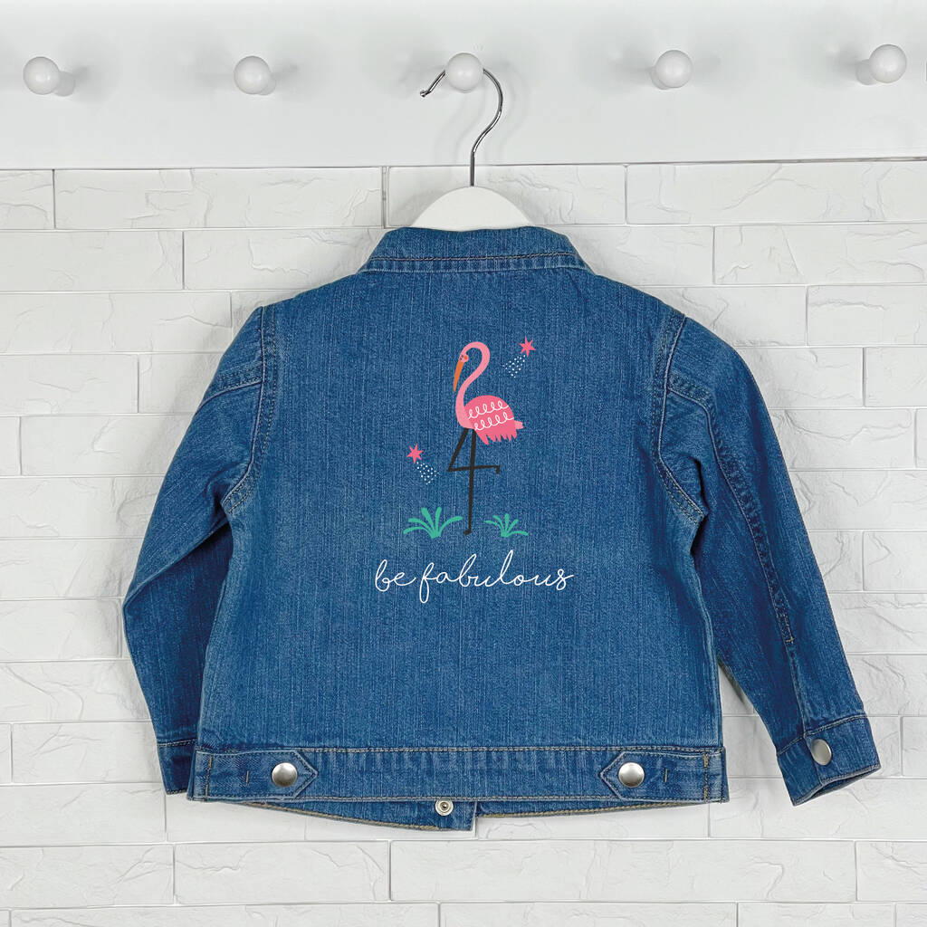 Be Fabulous Flamingo Baby/Kids Denim Jacket, 1 of 3