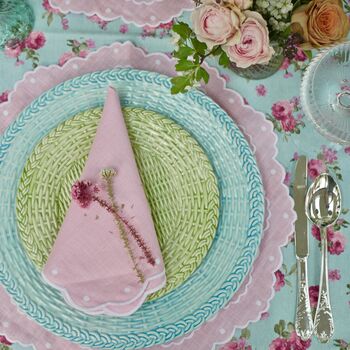 Pair Of Scalloped Embroidered Pink Linen Placemats, 6 of 7