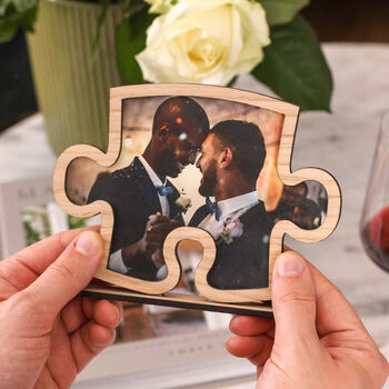 Personalised Gay Wedding Jigsaw Anniversary Photo Frame, 2 of 7
