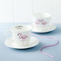 Flamingo And Message Bone China Cup And Saucer, thumbnail 2 of 4