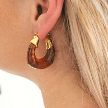 Sara Gold Plated Resin Oval Hoop Earrings, 2 of 6
