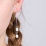 Double Pearl And Silver Threader Hanging Earrings, thumbnail 1 of 3