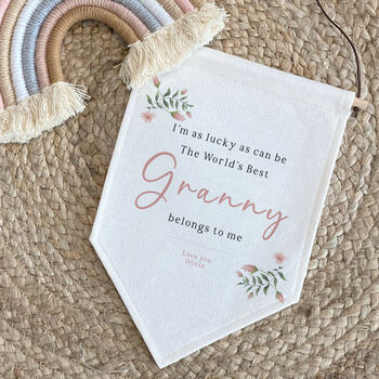 World's Best Grandma Gift, Personalised Wall Hanging Flag For Nanny, 3 of 6