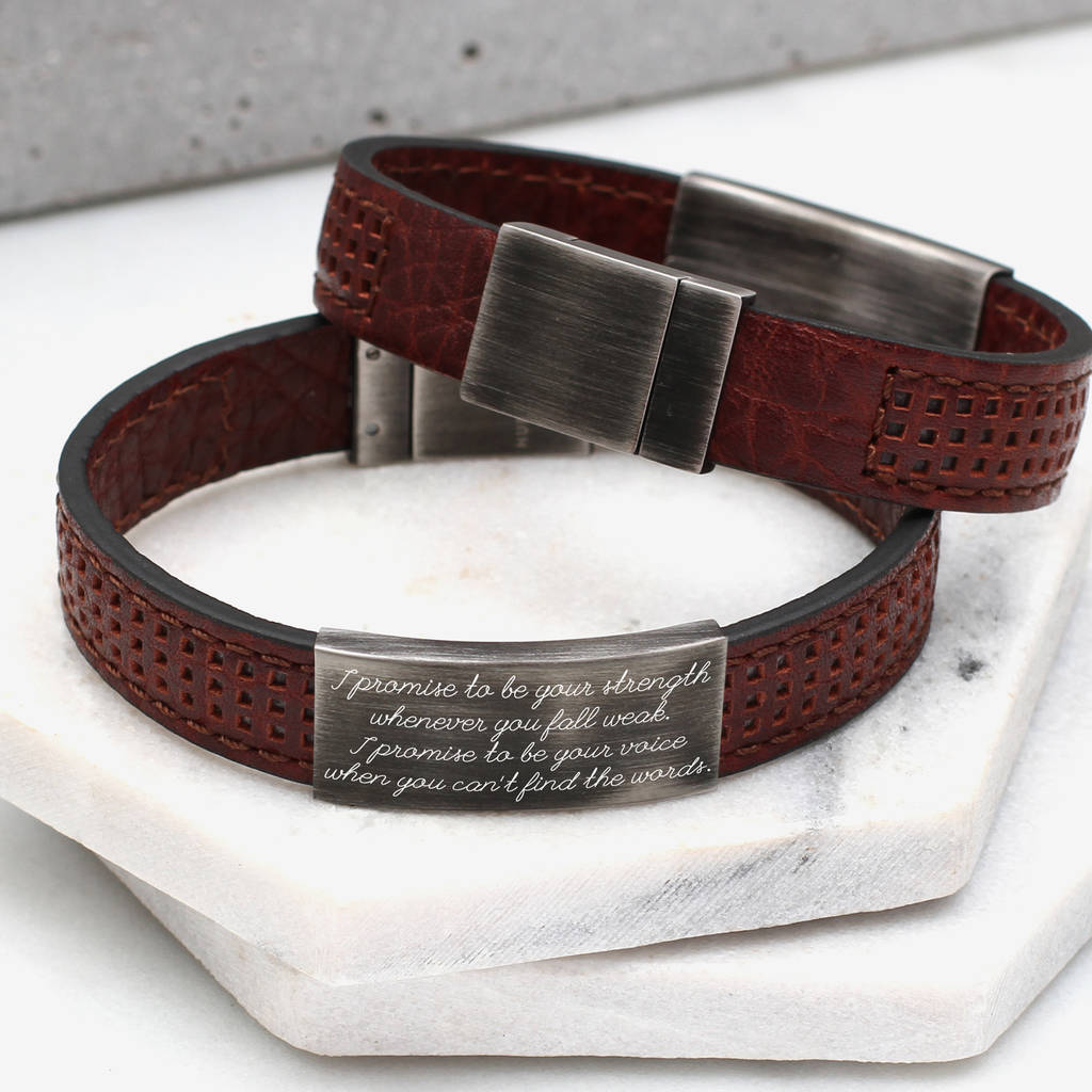 Mens Personalised Leather Message Bracelet, 1 of 9