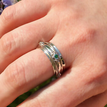 Rajalita Love Emerald Silver Spinning Ring, 7 of 12
