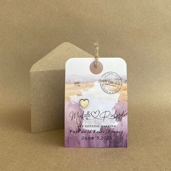 Luggage Tag With Wooden Heart Painterly Landscape, 7 of 11