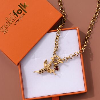 Angel Cherub Pendant Necklace Garnet, 3 of 11