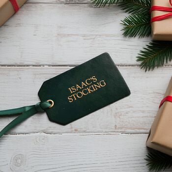 Luxury Personalised Leather Christmas Stocking Labels, 2 of 4