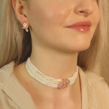 Multi Strand Pearl Rose Gold Zircon Stone Choker Set, 6 of 10