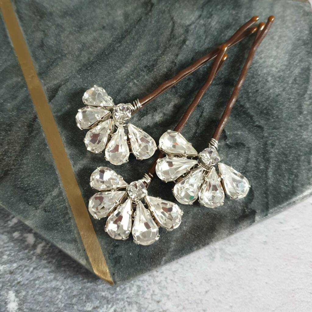 Swarovski Crystal Fan Hair Pins X Three By Jewellery Made By Me