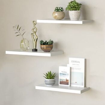Set Of Three White Mounted Floating Shelves Display, 4 of 7