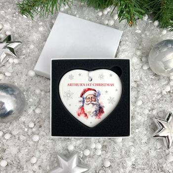 Traditional Santa Any Message Ceramic Heart Hanging Decoration Bauble + Gift Box, 2 of 7