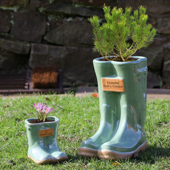 Set Of Two Personalised Green Welly Planters, 3 of 9