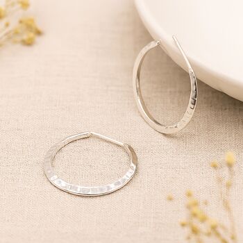 Large Sterling Silver Hammered Hoop Earrings, 3 of 10