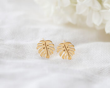 Monstera Leaf Tropical Summer Stud Earrings, 4 of 6