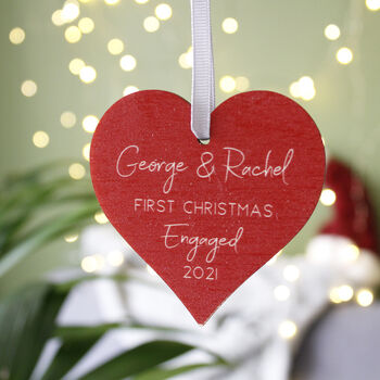 First Christmas Engaged Wooden Tree Decoration, 9 of 9