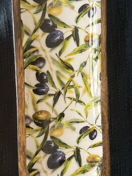 Mango Wood Long Food Serving Platter With Olive Print And Enamel Coating, 2 of 7