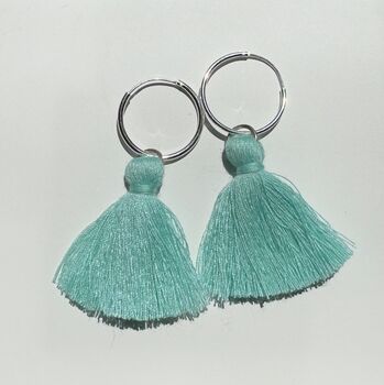 Sterling Silver Hoop Earrings With Turquoise Tassels, 3 of 4