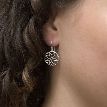 Sterling Silver Heart Mandala Dangly Earrings, 3 of 6