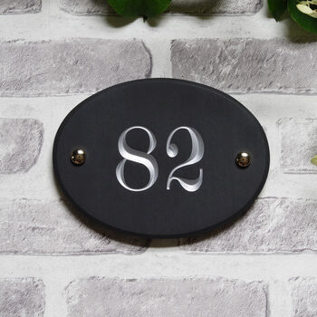 Engraved Oval Slate House Number. Choice Of Font, 2 of 7