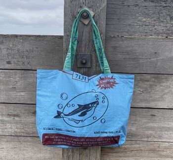 Fairtrade Recycled Blue Fish, Beach/Tote Bag Large, 2 of 6