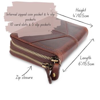 Large Brown Leather Ziparound Purse, 5 of 5