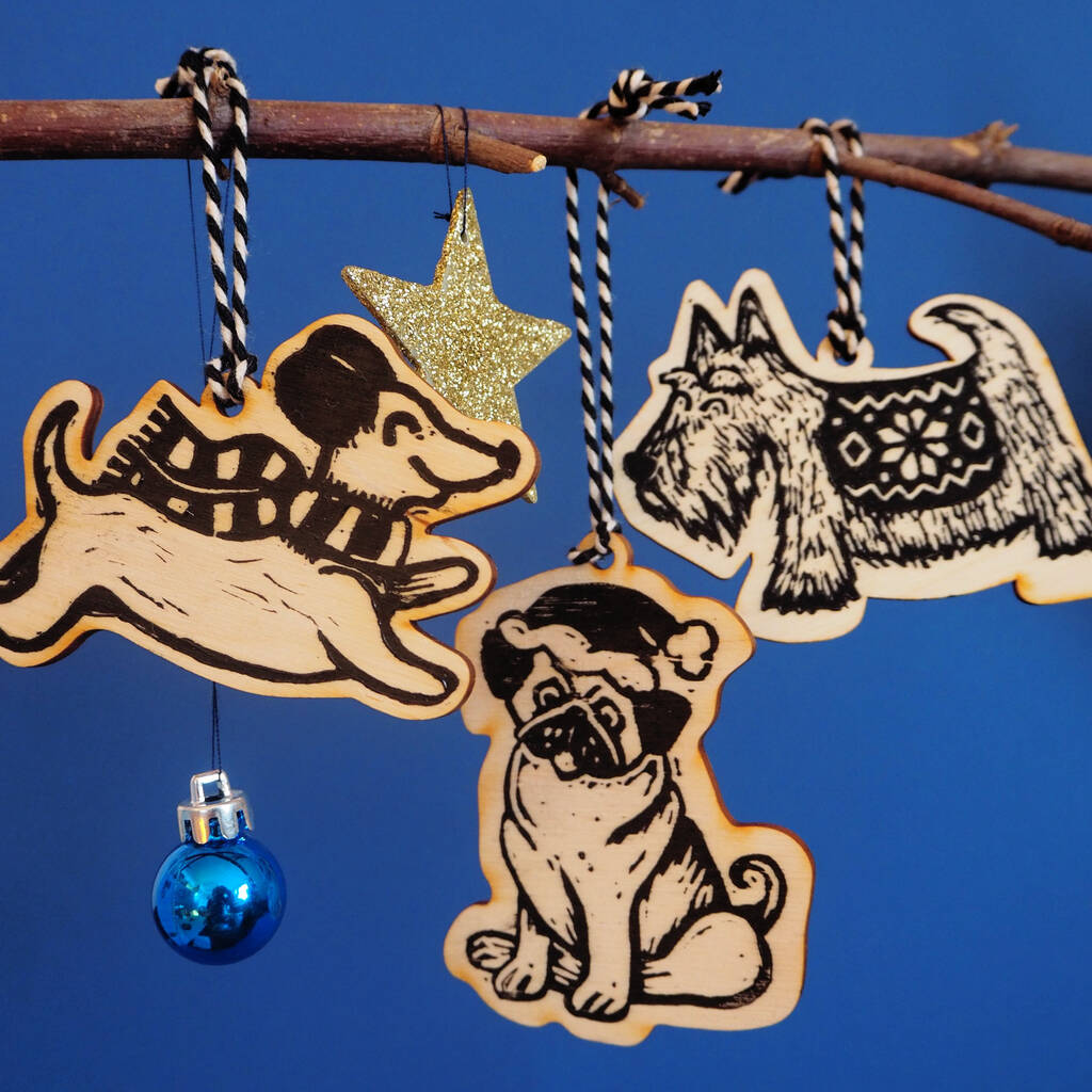 Wooden Dog Christmas Tree Decorations By Woah there Pickle