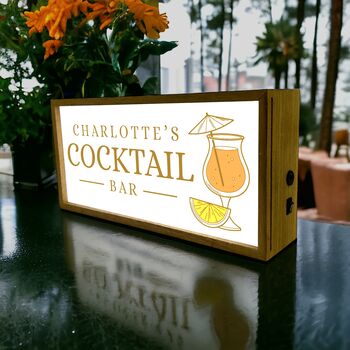 Personalised Wooden Light Box Home Cocktail Bar, 3 of 5