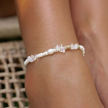 'Love Is Here' Natural Stone, Pearl And Shell Anklet, 3 of 9