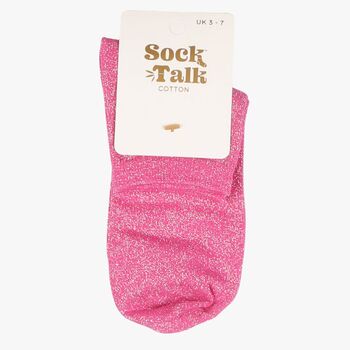 Women's Cotton Glitter Anklet Trainer Socks Pink, 4 of 4