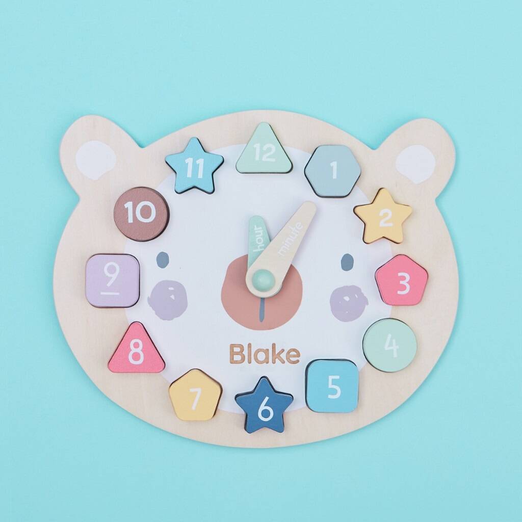 Personalised Wooden Bear Clock Puzzle 12m+, 1 of 5