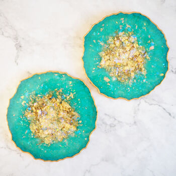 Blue Iridescent Geode Resin Coasters, 8 of 9