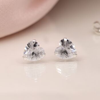 Tiny Sterling Silver Cubic Zirconia Heart Stud Earrings, 2 of 6