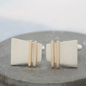 Geometric Cufflinks. Silver And 9ct Gold Pinstripe, 4 of 7