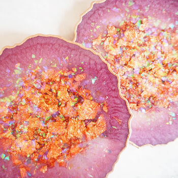Iridescent Rose Gold Geode Resin Coasters, 2 of 12